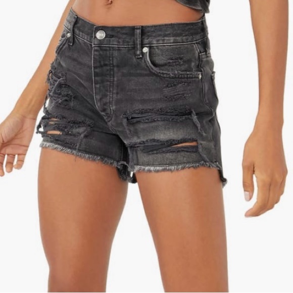 Free People Maggie Distressed Black Jean Shorts- 24 - Picture 4 of 8